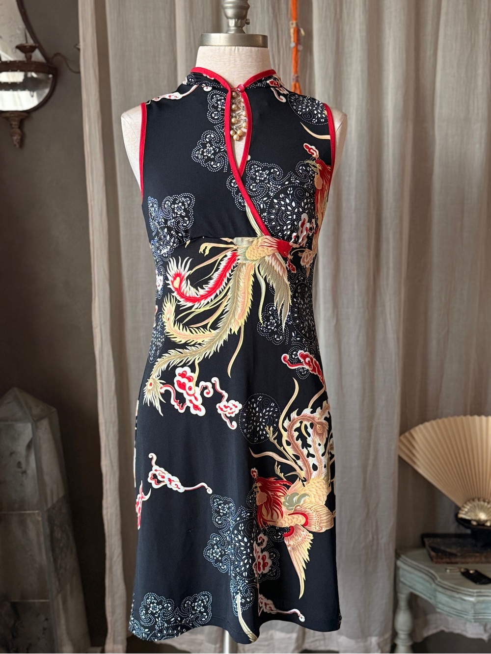 True y2k vintage rave girl Chinese mandarin collar dragon dress